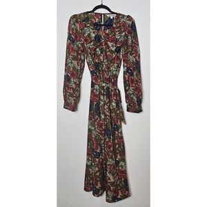 Water Baker Viva Dress Royal Garden Floral Long Sleeve Midi Dress‎ Womens L